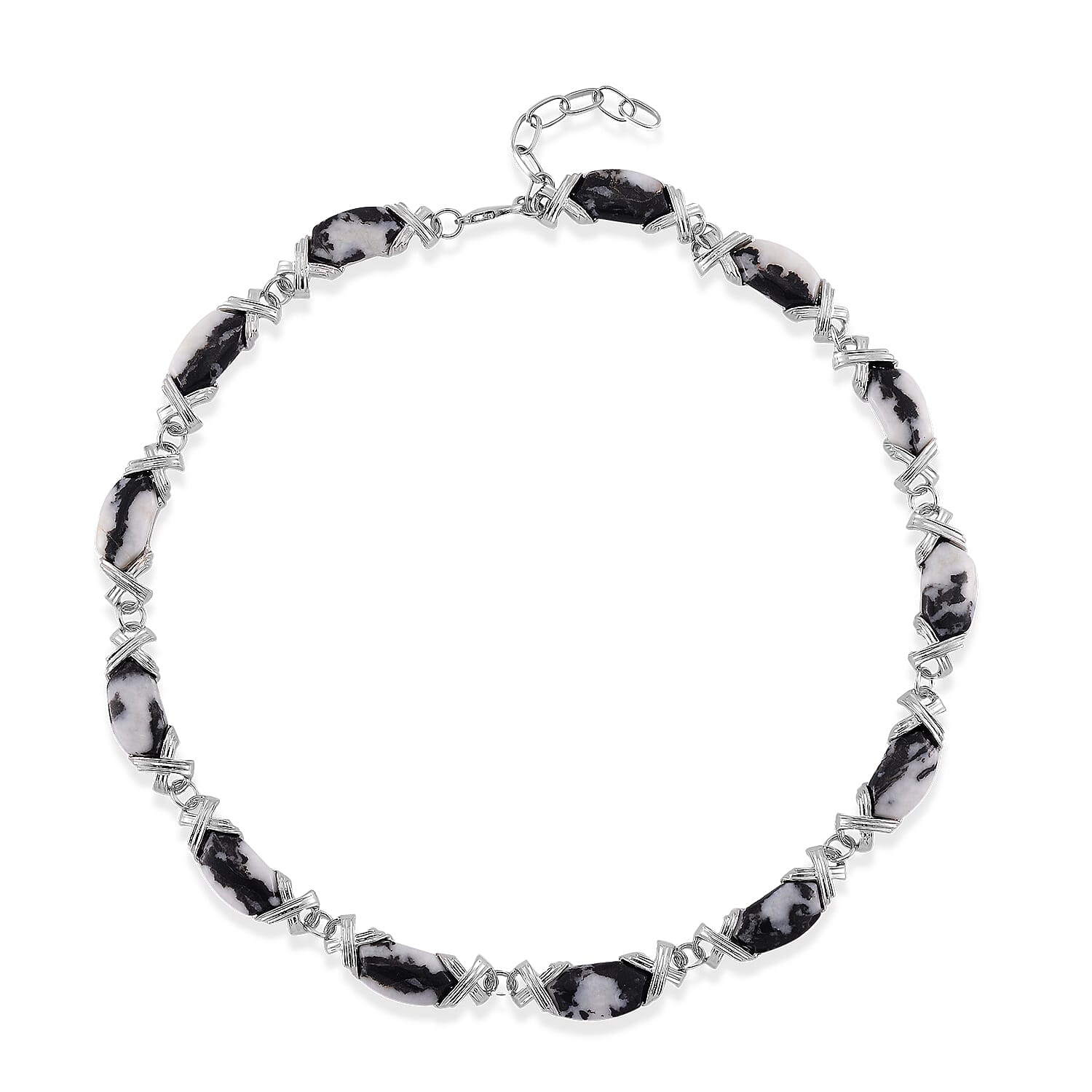 Grey Zebra Jasper 250.00 ctw Molto Kiss Necklace in Silvertone 18-20 Inches
