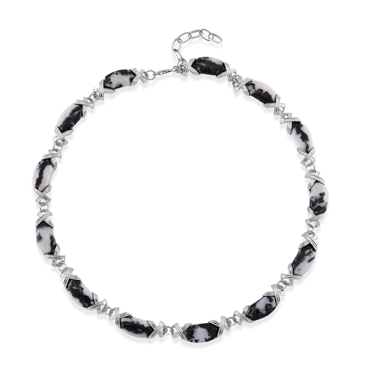 Grey Zebra Jasper 250.00 ctw Molto Kiss Necklace in Silvertone 18-20 Inches image number 2