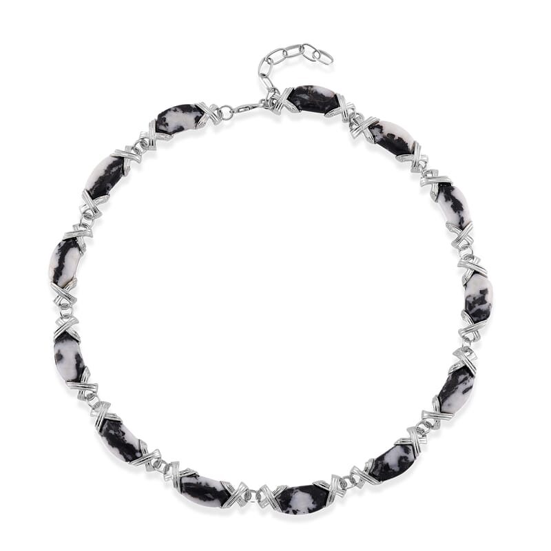 Grey Zebra Jasper 250.00 ctw Molto Kiss Necklace in Silvertone 18-20 Inches