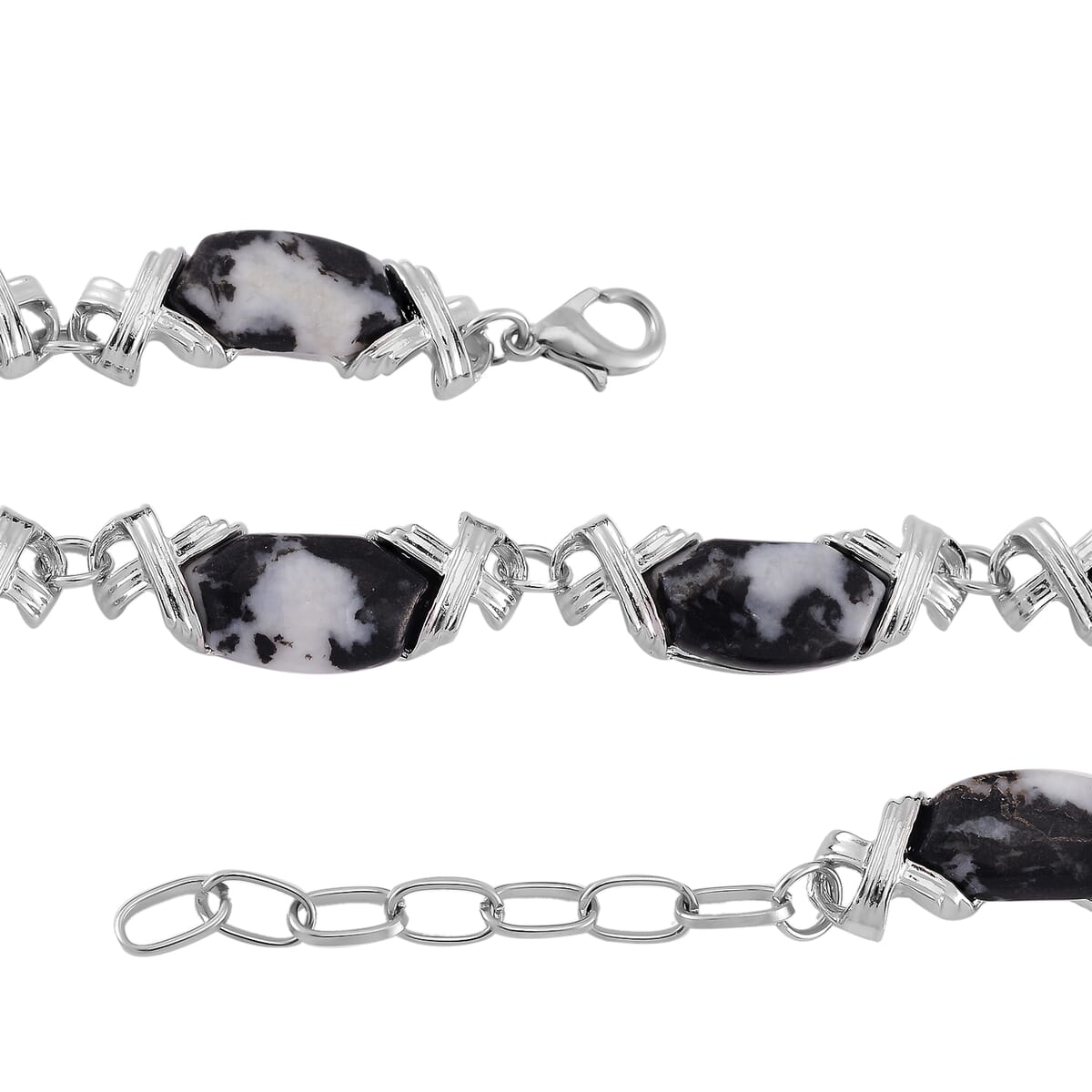 Grey Zebra Jasper 250.00 ctw Molto Kiss Necklace in Silvertone 18-20 Inches image number 3