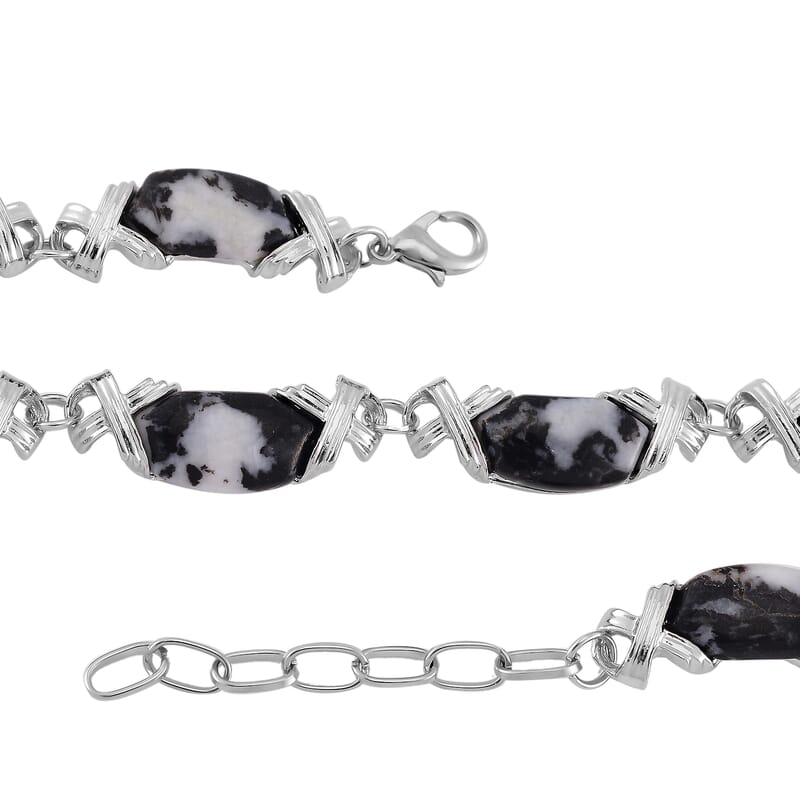 Grey Zebra Jasper 250.00 ctw Molto Kiss Necklace in Silvertone 18-20 Inches