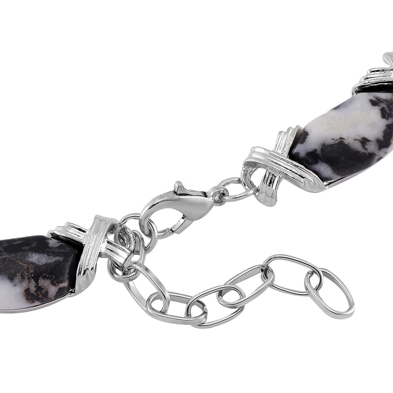 Grey Zebra Jasper 250.00 ctw Molto Kiss Necklace in Silvertone 18-20 Inches