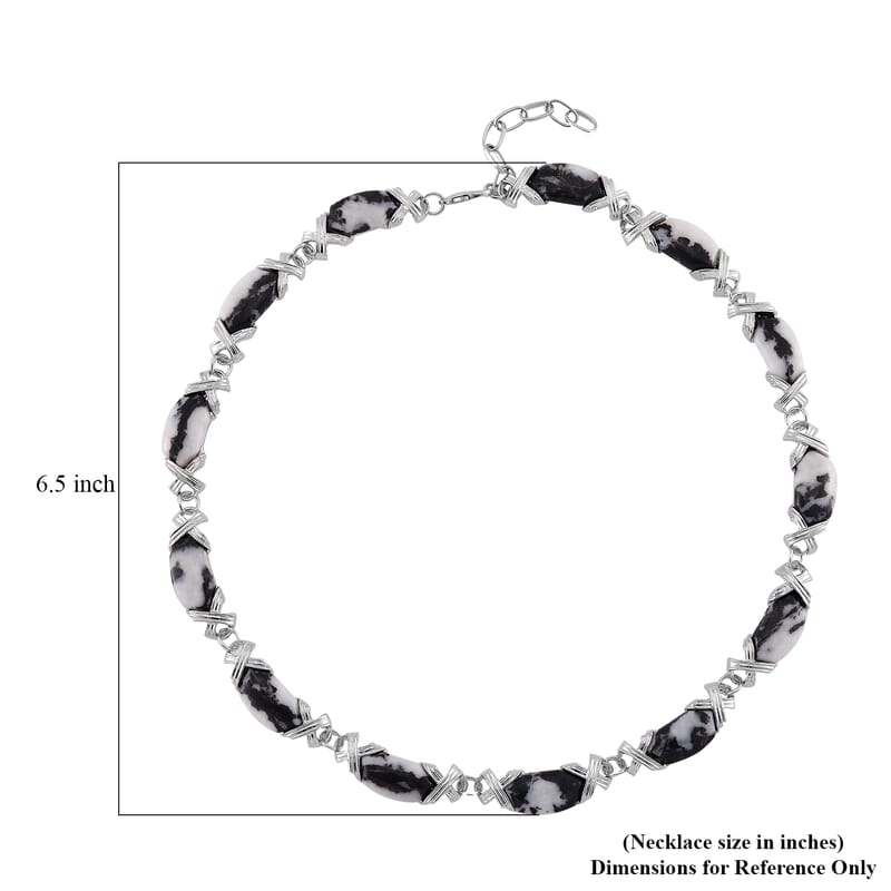 Grey Zebra Jasper 250.00 ctw Molto Kiss Necklace in Silvertone 18-20 Inches