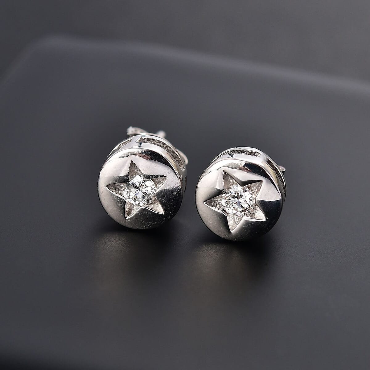 Luxuriant Lab Grown Diamond G-H, SI 0.20 ctw Celestial Stud Earrings in Rhodium Over Sterling Silver image number 1