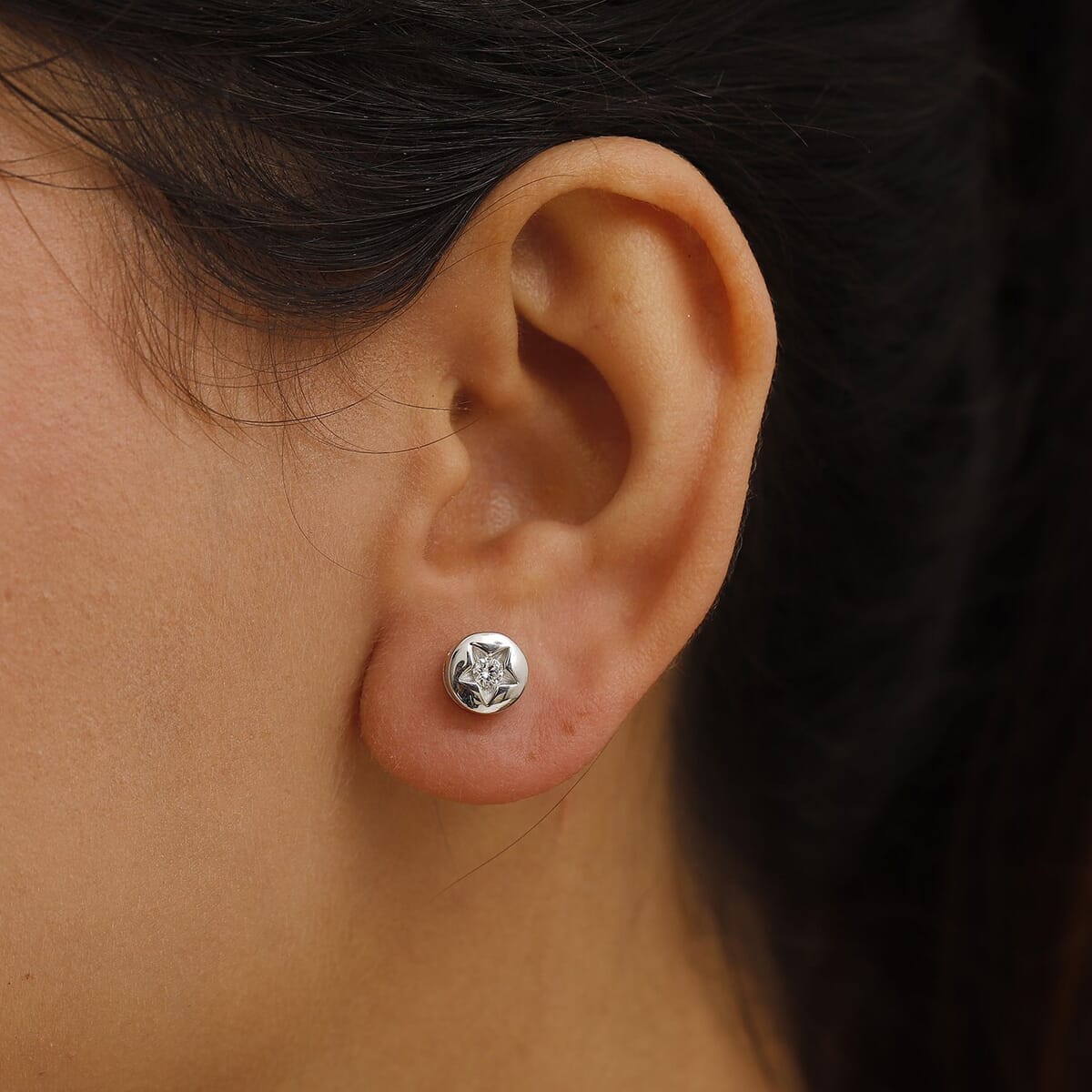 Luxuriant Lab Grown Diamond G-H, SI 0.20 ctw Celestial Stud Earrings in Rhodium Over Sterling Silver image number 2