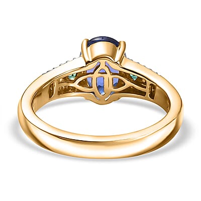 Luxoro AAA Tanzanite, Boyaca Colombian Emerald and I2 Diamond 2.10 ctw Ocean Serenade Ring in 10K Yellow Gold (Size 10.0)