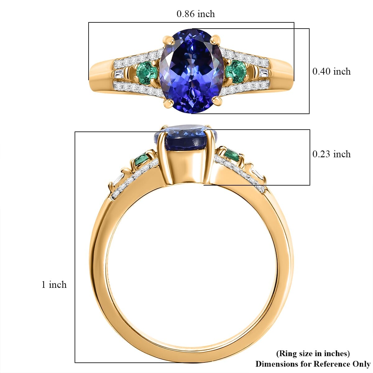 Luxoro AAA Tanzanite, Boyaca Colombian Emerald and I2 Diamond 2.10 ctw Ocean Serenade Ring in 10K Yellow Gold (Size 10.0) image number 5