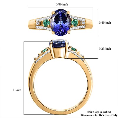 Luxoro AAA Tanzanite, Boyaca Colombian Emerald and I2 Diamond 2.10 ctw Ocean Serenade Ring in 10K Yellow Gold (Size 10.0)