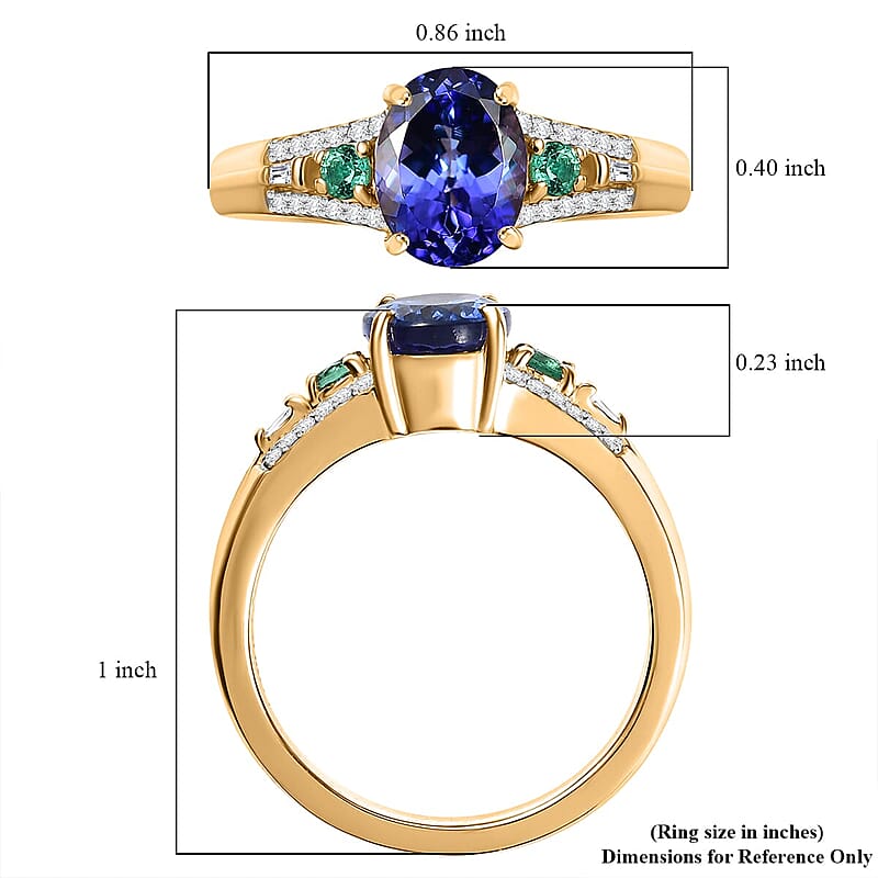 Luxoro AAA Tanzanite, Boyaca Colombian Emerald and I2 Diamond 2.10 ctw Ocean Serenade Ring in 10K Yellow Gold (Size 10.0)