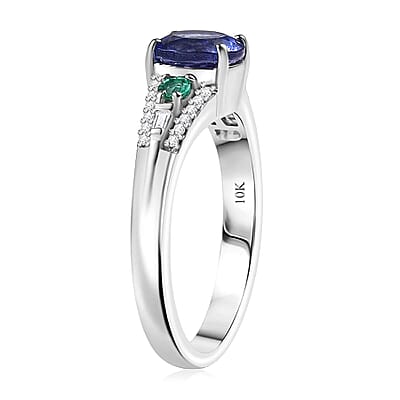 Luxoro 10K White Gold AAA Tanzanite, Boyaca Colombian Emerald, Diamond (I2) Ocean Serenade Ring (Size 10.0) 1.70 ctw