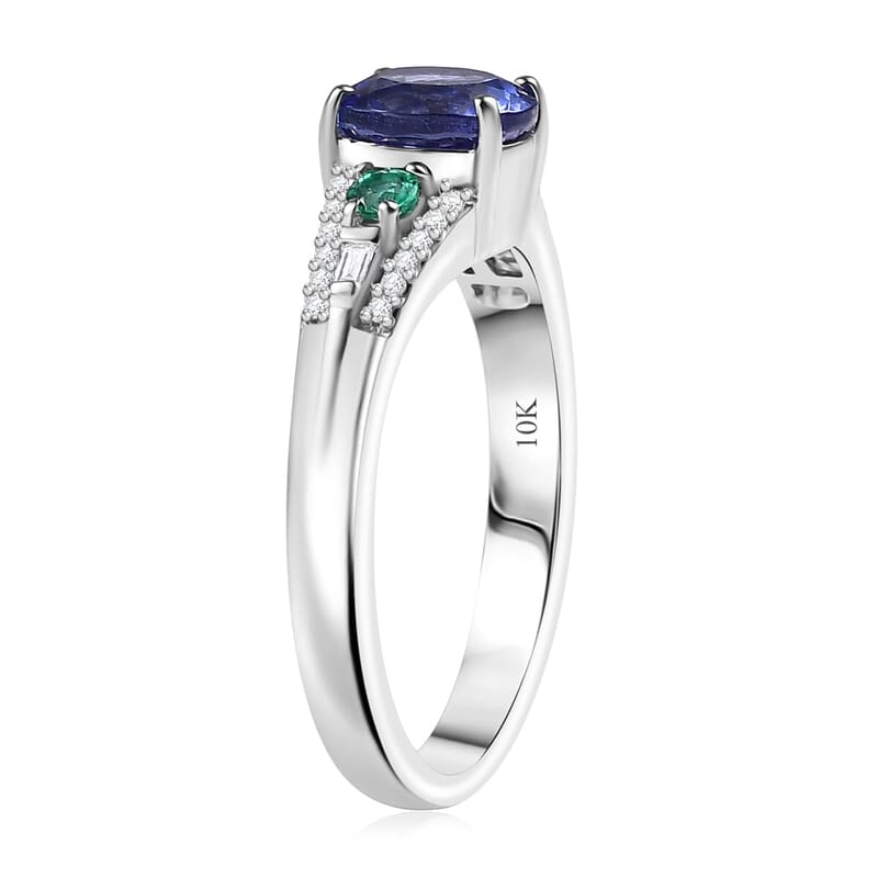 Luxoro 10K White Gold AAA Tanzanite, Boyaca Colombian Emerald, Diamond (I2) Ocean Serenade Ring (Size 10.0) 1.70 ctw