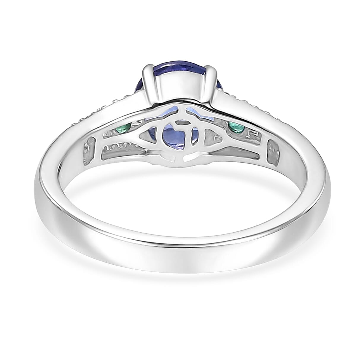 Luxoro 10K White Gold AAA Tanzanite, Boyaca Colombian Emerald, Diamond (I2) Ocean Serenade Ring (Size 10.0) 1.70 ctw