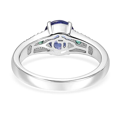 Luxoro 10K White Gold AAA Tanzanite, Boyaca Colombian Emerald, Diamond (I2) Ocean Serenade Ring (Size 10.0) 1.70 ctw