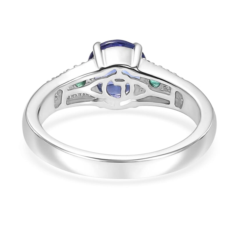 Luxoro 10K White Gold AAA Tanzanite, Boyaca Colombian Emerald, Diamond (I2) Ocean Serenade Ring (Size 10.0) 1.70 ctw