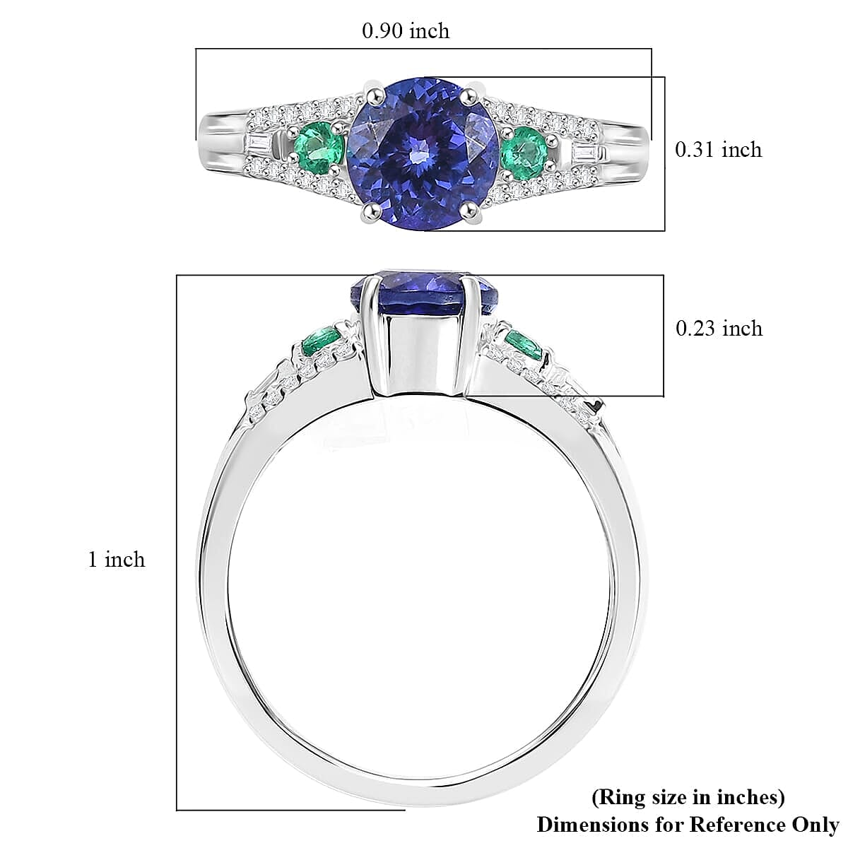 Luxoro 10K White Gold AAA Tanzanite, Boyaca Colombian Emerald, Diamond (I2) Ocean Serenade Ring (Size 10.0) 1.70 ctw