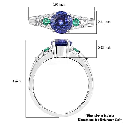 Luxoro 10K White Gold AAA Tanzanite, Boyaca Colombian Emerald, Diamond (I2) Ocean Serenade Ring (Size 10.0) 1.70 ctw