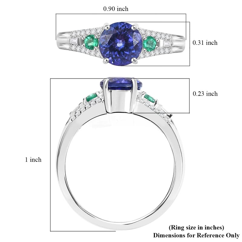 Luxoro 10K White Gold AAA Tanzanite, Boyaca Colombian Emerald, Diamond (I2) Ocean Serenade Ring (Size 10.0) 1.70 ctw