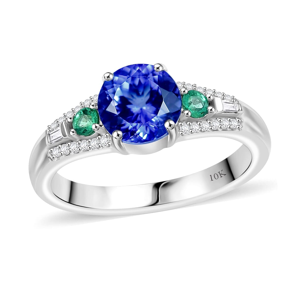 Luxoro AAA Tanzanite, Boyaca Colombian Emerald and Diamond I2 1.70 ctw Ocean Serenade Ring in 10K White Gold (Size 6.0) image number 0