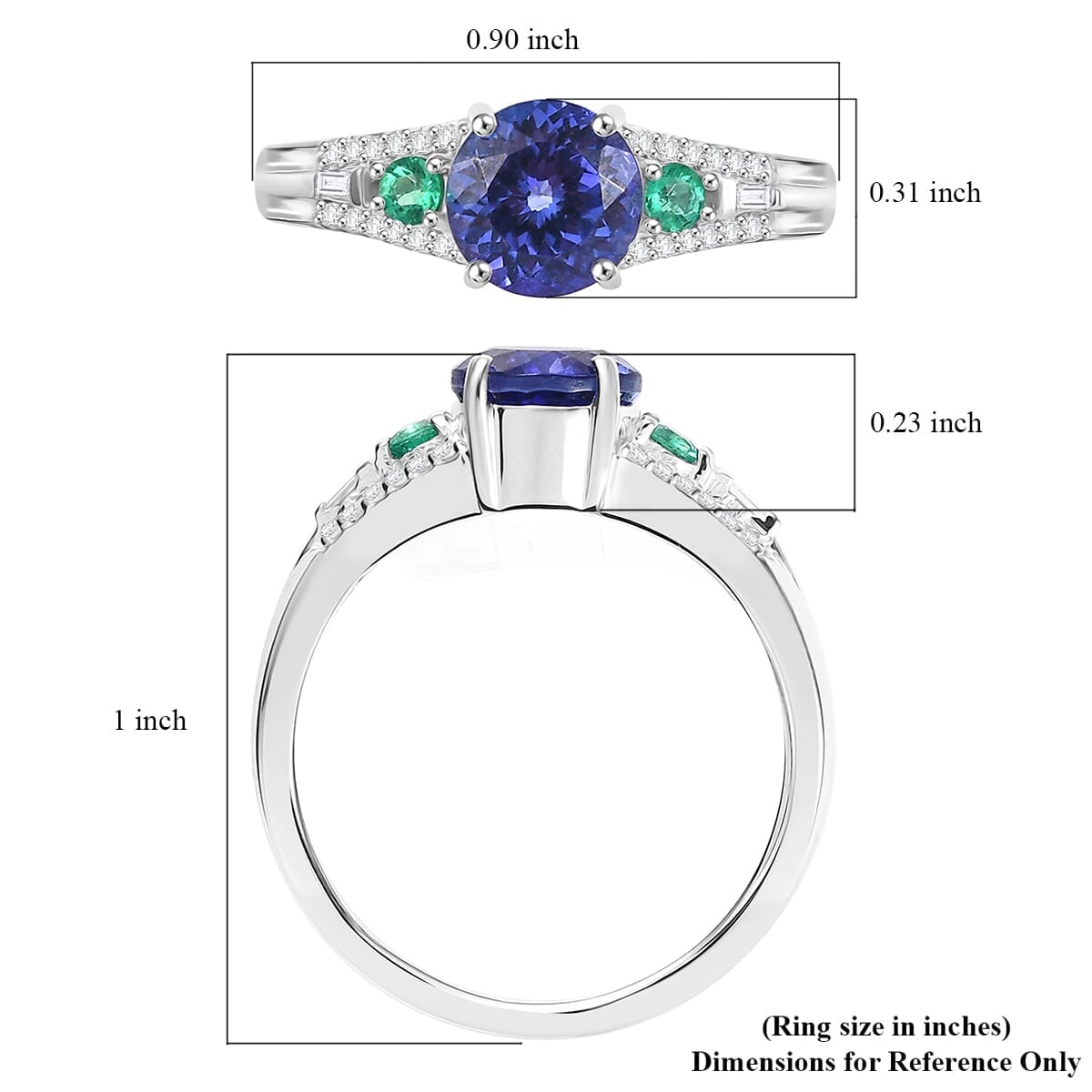 Luxoro AAA Tanzanite, Boyaca Colombian Emerald and Diamond I2 1.70 ctw Ocean Serenade Ring in 10K White Gold (Size 6.0) image number 5