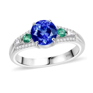 Luxoro AAA Tanzanite, Boyaca Colombian Emerald and Diamond I2 1.70 ctw Ocean Serenade Ring in 10K White Gold (Size 6.0)