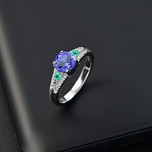Luxoro AAA Tanzanite, Boyaca Colombian Emerald and Diamond I2 1.70 ctw Ocean Serenade Ring in 10K White Gold (Size 8.0)
