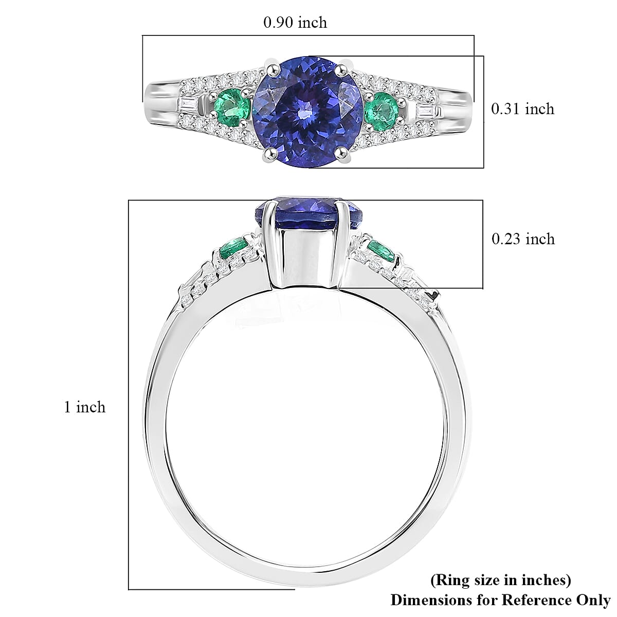Luxoro AAA Tanzanite, Boyaca Colombian Emerald and Diamond I2 1.70 ctw Ocean Serenade Ring in 10K White Gold (Size 8.0) image number 5