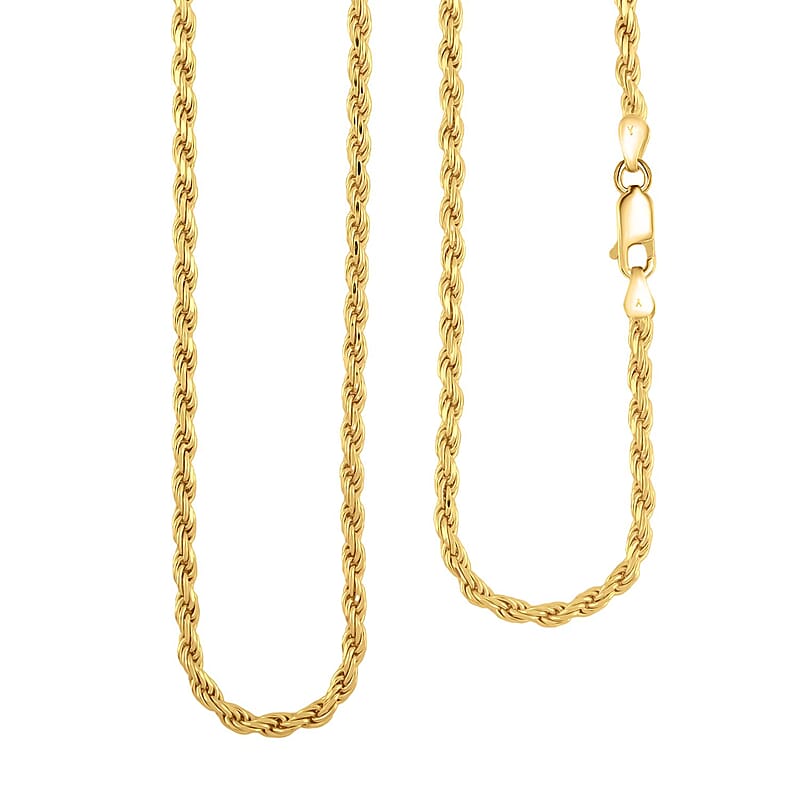 Rope Chain Necklace in 14K Yellow Gold Over Sterling Silver 17.8 Grams 24 Inches