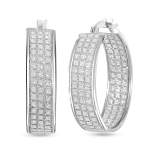 Hoop Earrings in Rhodium Over Sterling Silver 4.10 Grams
