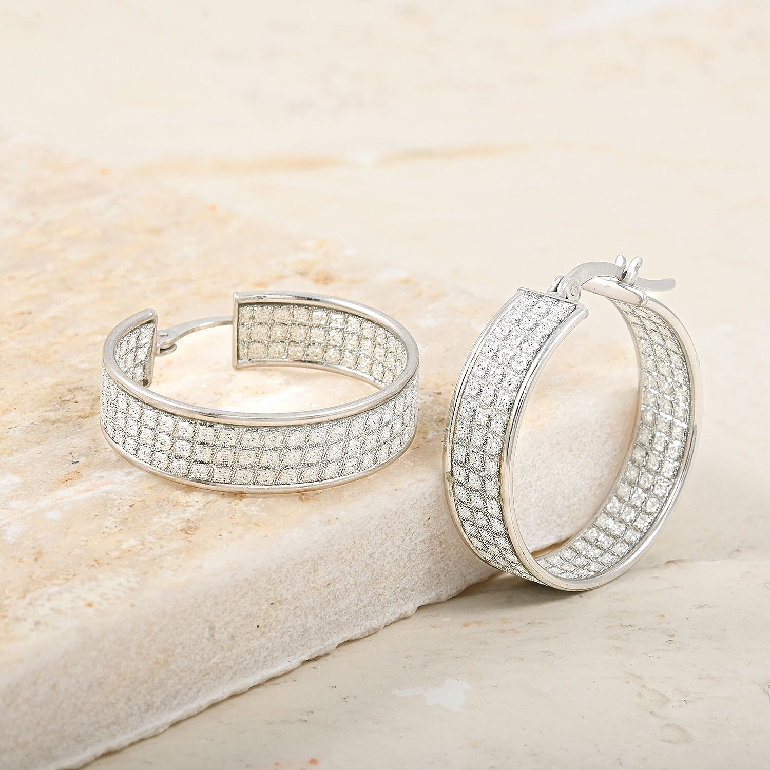 Hoop Earrings in Rhodium Over Sterling Silver 4.10 Grams