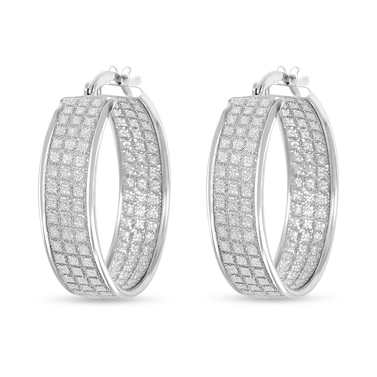 Hoop Earrings in Rhodium Over Sterling Silver 4.10 Grams