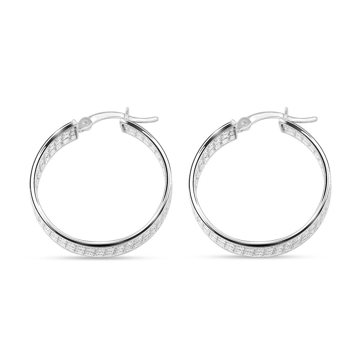 Hoop Earrings in Rhodium Over Sterling Silver 4.10 Grams