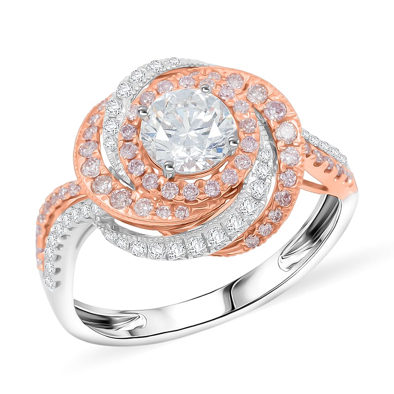 Modani 950 Platinum and 18K Rose Gold Natural Pink and White Diamond Ring (Size 7.0) (5.35 g) 1.29 ctw