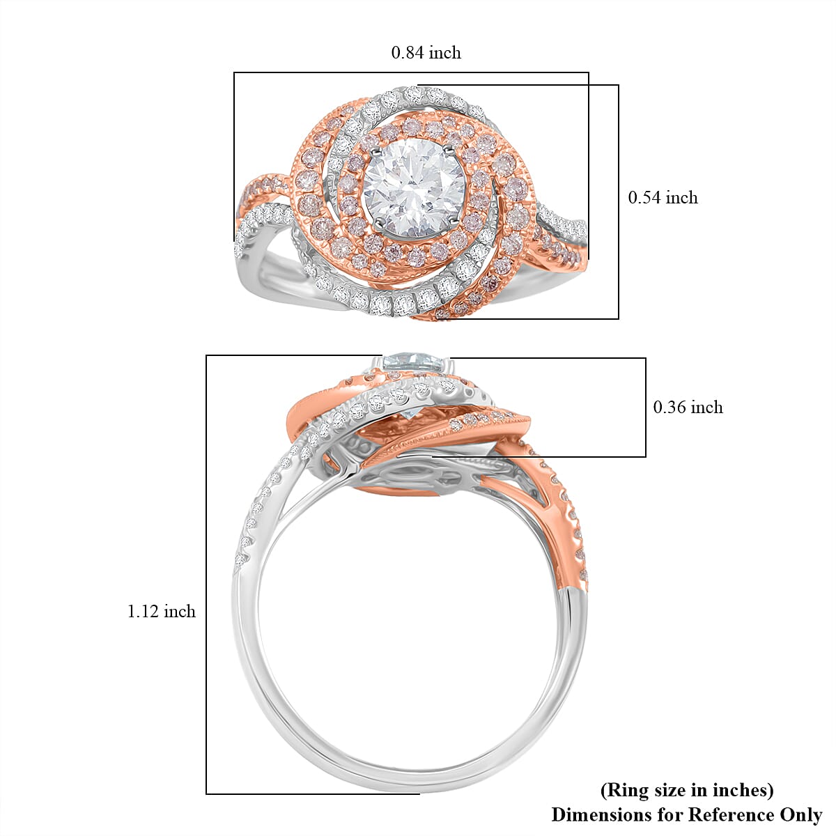 Modani 950 Platinum and 18K Rose Gold Natural Pink and White Diamond Ring (Size 7.0) (5.35 g) 1.29 ctw