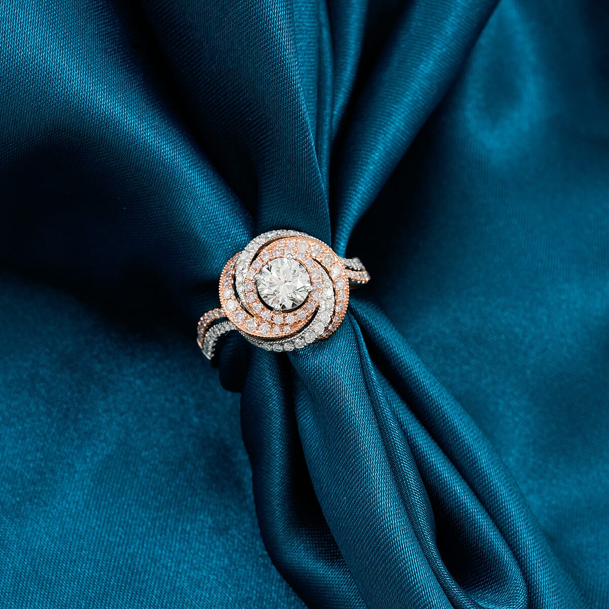 Doorbuster Modani Natural Pink and White Diamond 1.29 ctw Ring in 950 Platinum and 18K Rose Gold (Size 7.0) 5.35 Grams image number 1