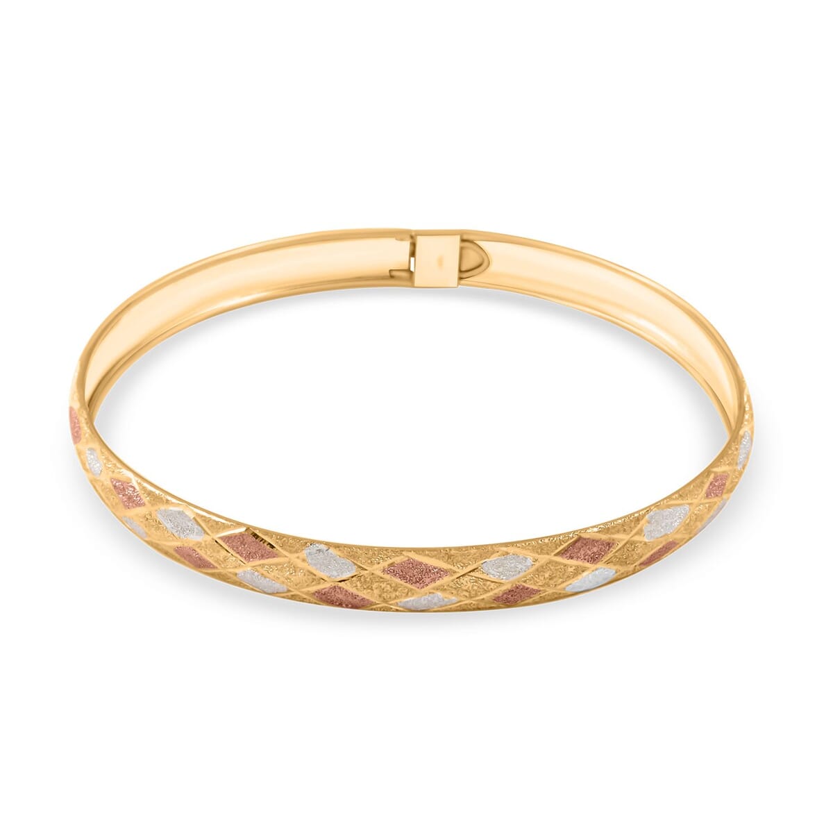 Diamond Cut Sandblasting Bangle Bracelet in 14K Yellow Rose Gold Over and Sterling Silver (8.00 In) 4.10 Grams image number 0