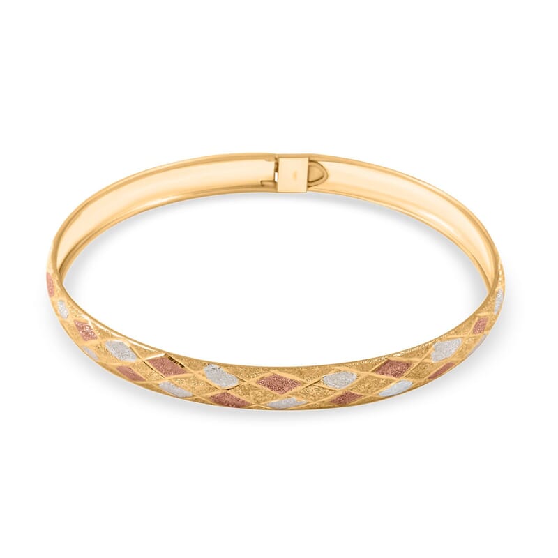 Diamond Cut Sandblasting Bangle Bracelet in 14K Yellow Rose Gold Over and Sterling Silver (8.00 In) 5.40 Grams