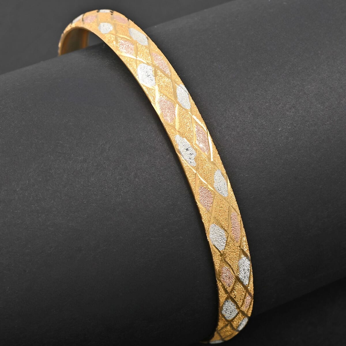Diamond Cut Sandblasting Bangle Bracelet in 14K Yellow Rose Gold Over and Sterling Silver (8.00 In) 4.10 Grams image number 1