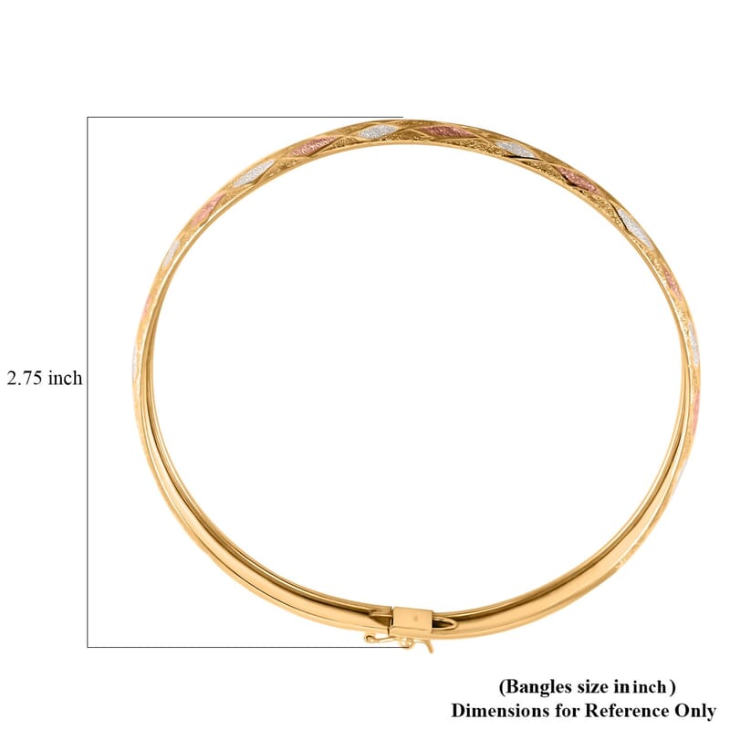 Diamond Cut Sandblasting Bangle Bracelet in 14K Yellow Rose Gold Over and Sterling Silver (8.00 In) 5.40 Grams