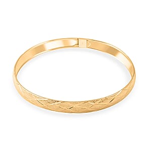 Diamond Cut Sandblasting Bangle Bracelet in 14K Yellow Gold Over Sterling Silver (8.00 In) 4.10 Grams
