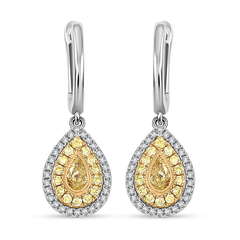 Modani Natural Yellow and White Diamond 0.67 ctw Earrings in 950 Platinum and 18K Yellow Gold 4.85 Grams