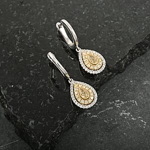 Modani Natural Yellow and White Diamond 0.67 ctw Earrings in 950 Platinum and 18K Yellow Gold 4.85 Grams