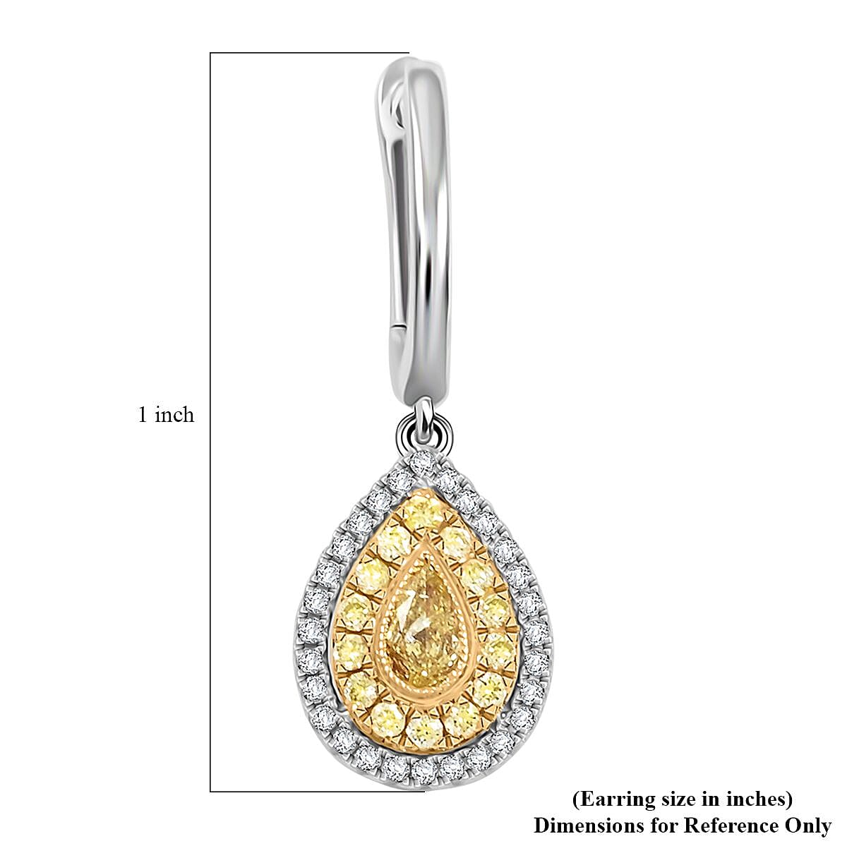 Modani Natural Yellow and White Diamond 0.67 ctw Earrings in 950 Platinum and 18K Yellow Gold 4.85 Grams