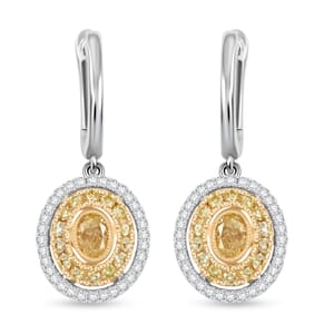 Modani Natural Yellow and White Diamond 0.67 ctw Earrings in 950 Platinum and 18K Yellow Gold 4.87 Grams