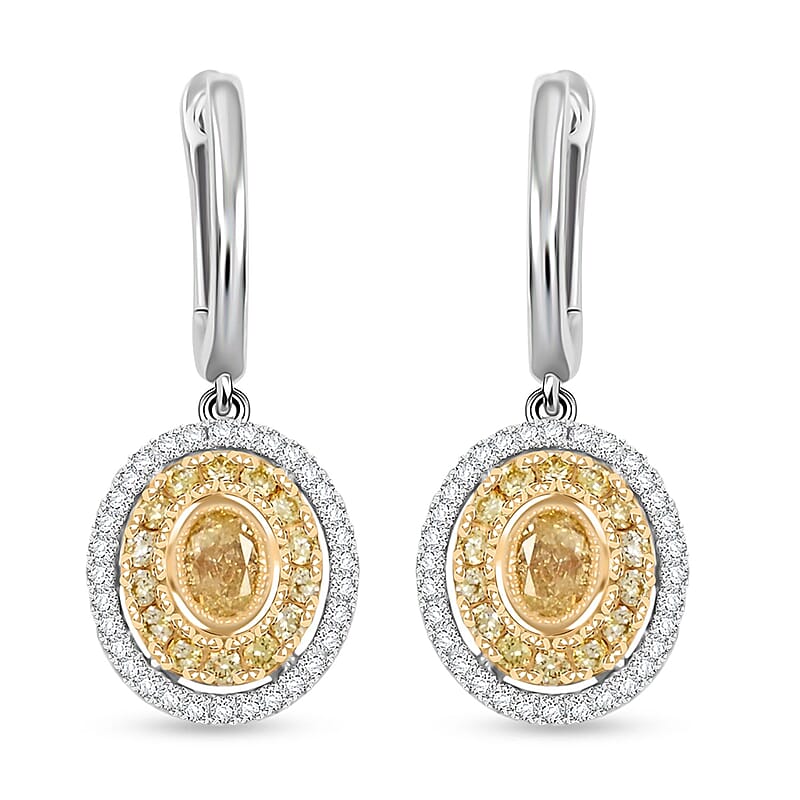 Modani Natural Yellow and White Diamond 0.67 ctw Earrings in 950 Platinum and 18K Yellow Gold 4.87 Grams