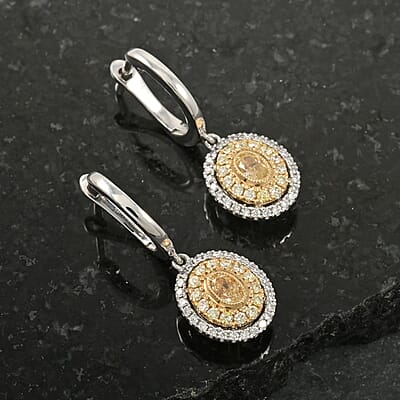 Modani Natural Yellow and White Diamond 0.67 ctw Earrings in 950 Platinum and 18K Yellow Gold 4.87 Grams