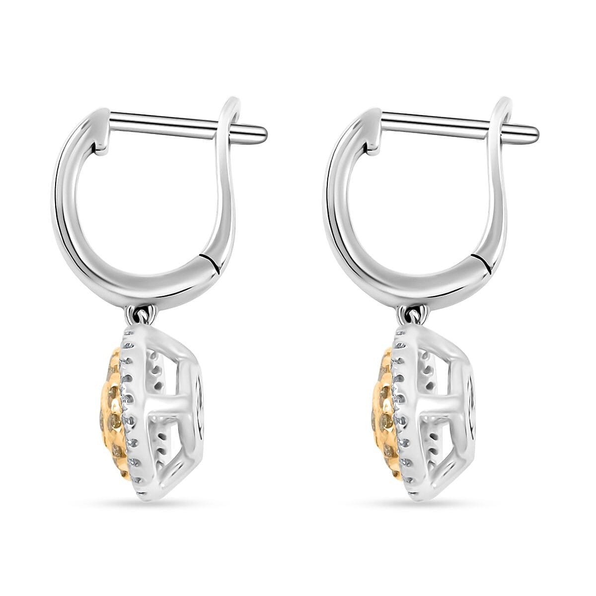 Modani Natural Yellow and White Diamond 0.67 ctw Earrings in 950 Platinum and 18K Yellow Gold 4.87 Grams
