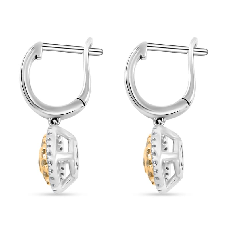 Modani Natural Yellow and White Diamond 0.67 ctw Earrings in 950 Platinum and 18K Yellow Gold 4.87 Grams