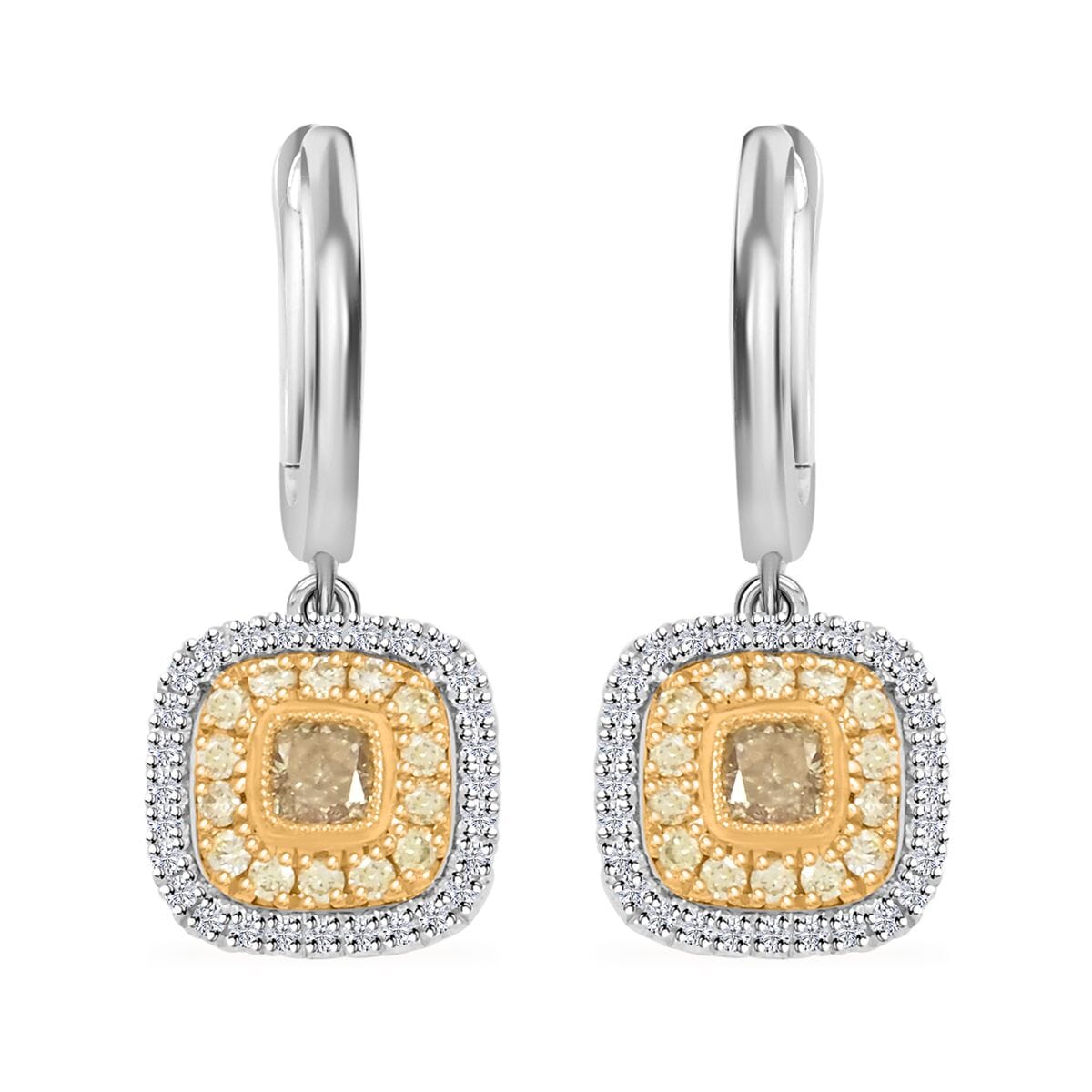 Modani Natural Yellow and White Diamond 0.69 ctw Earrings in 950 Platinum and 18K Yellow Gold 4.86 Grams image number 0