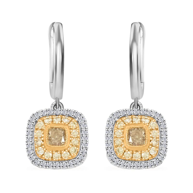 Modani Natural Yellow and White Diamond 0.69 ctw Earrings in 950 Platinum and 18K Yellow Gold 4.86 Grams
