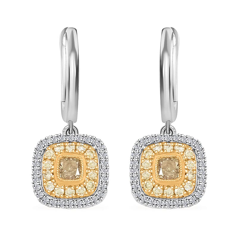 Modani Natural Yellow and White Diamond 0.69 ctw Earrings in 950 Platinum and 18K Yellow Gold 4.86 Grams